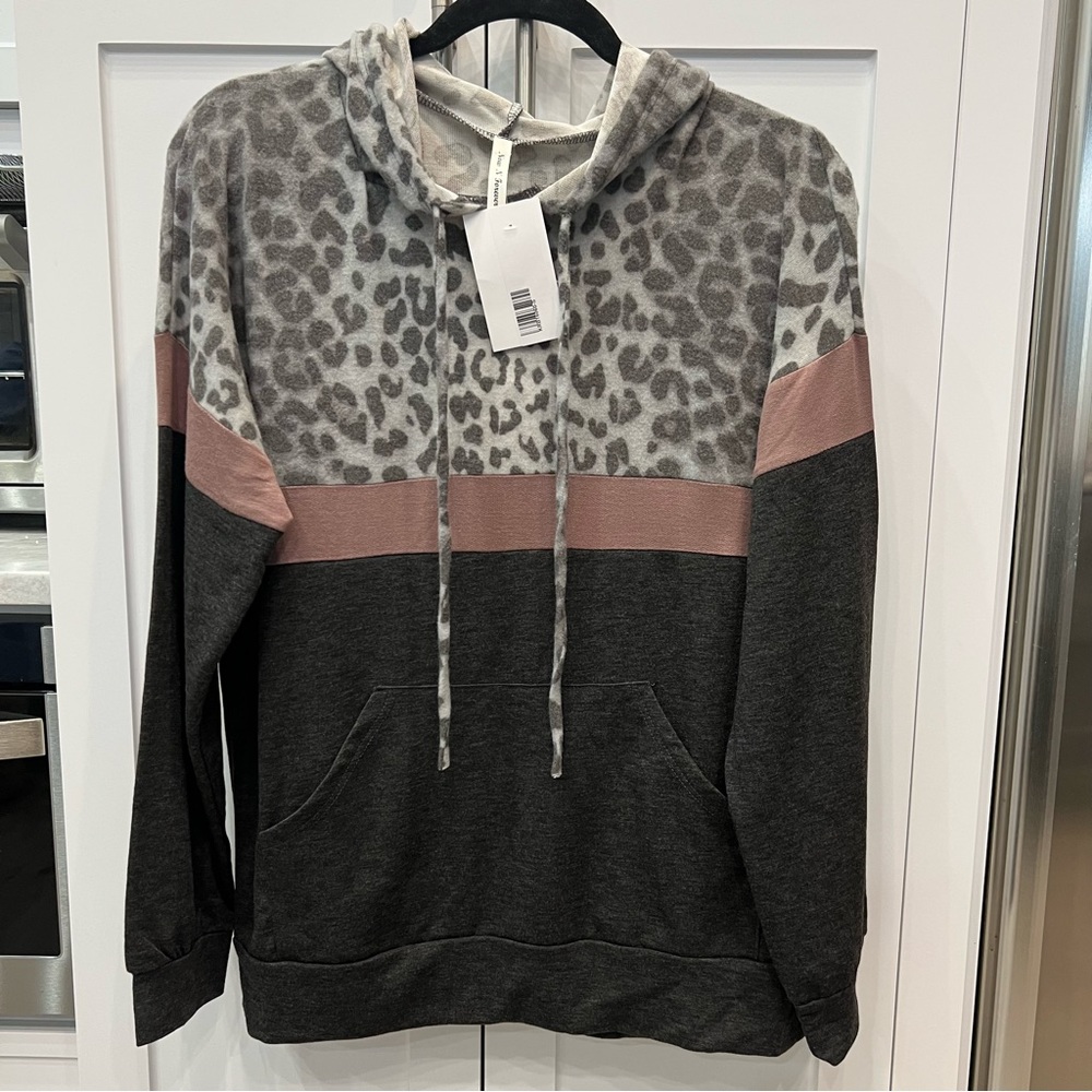 Now N Forever Color Block Animal Print Long Sleeve Hoodie Sz S